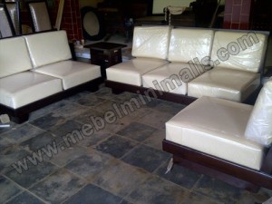 Living Room Minimalis Jati Jok Kulit Asli